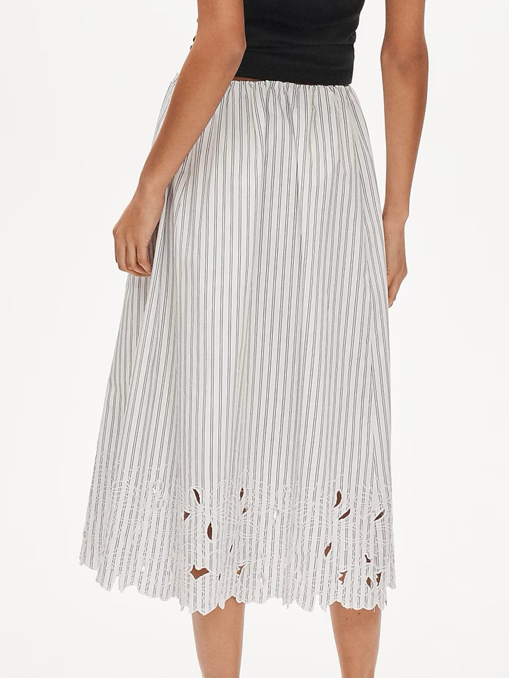 JCrew Embroidered pull-on midi skirt in striped cotton poplin 10 - Picture 2 of 4